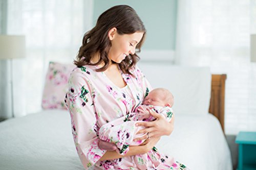Baby Be Mine Mommy & Me Delivery Robe with Matching Baby Receiving Gown & Hat Set (S/M pre Pregnancy 2-10, Amelia)