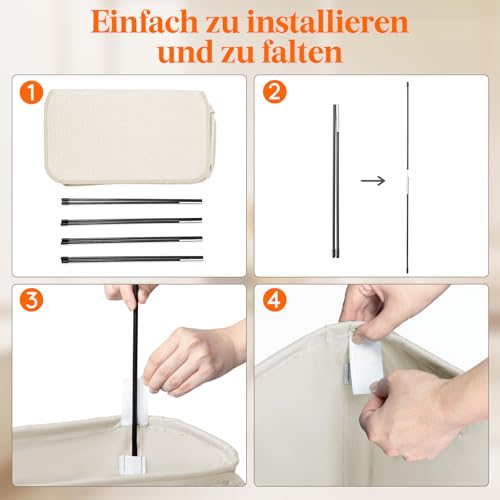 65L Wäschekorb Schmal mit Deckel, Wäschekorb Waschenkorbe Faltbar Klein, Wäschesammler mit Griffen, Wäschebox Laundry Baskets für Waschküche Schlafzimmer, Badezimmer, Weiß, 1 Packungen