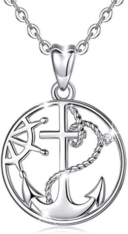 AEONSLOVE 925 Sterling Silver Anchor&Compass Pendant Necklace for Women,Towards to Your Heart, Never Stop 18 In Rolo Chain Gifts for Her