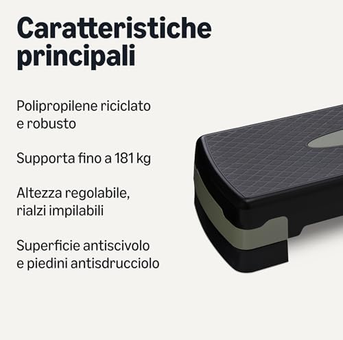 Pedana Step per Aerobica, Stepper Regolabile per Allenamento a Casa, 68.58cm, Nero/Grigio