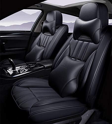 ZJYHYF Luxury Leather Car Seat Cover,Luxury Universal Fit 5 Seats Car Sedan SUV Seat Covers Protectors Waterproof PU Leather Auto Seat Cushions Car Seat Covers Leather Full Set,Black