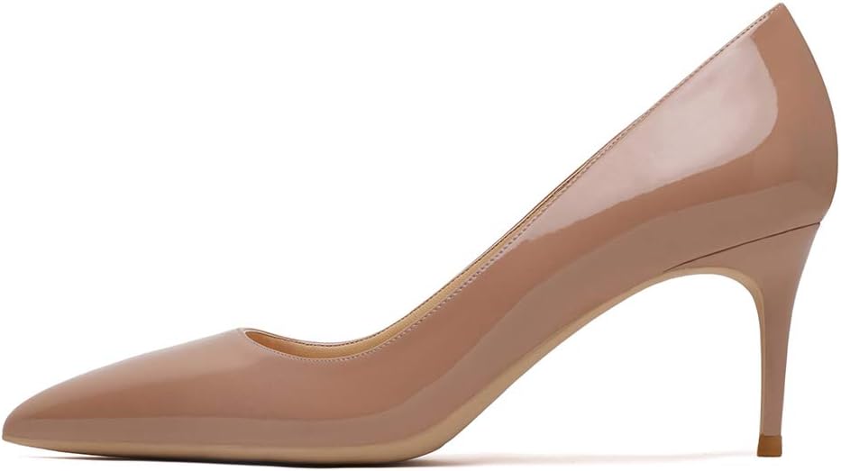 Amarantos Women's Classic Cushioned Pointed Toe Slip On Kitten Heel Court Shoes