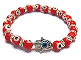 Red Turkish Murano Evil Eye Bracelet With Protection Hamsa Hand Stretch