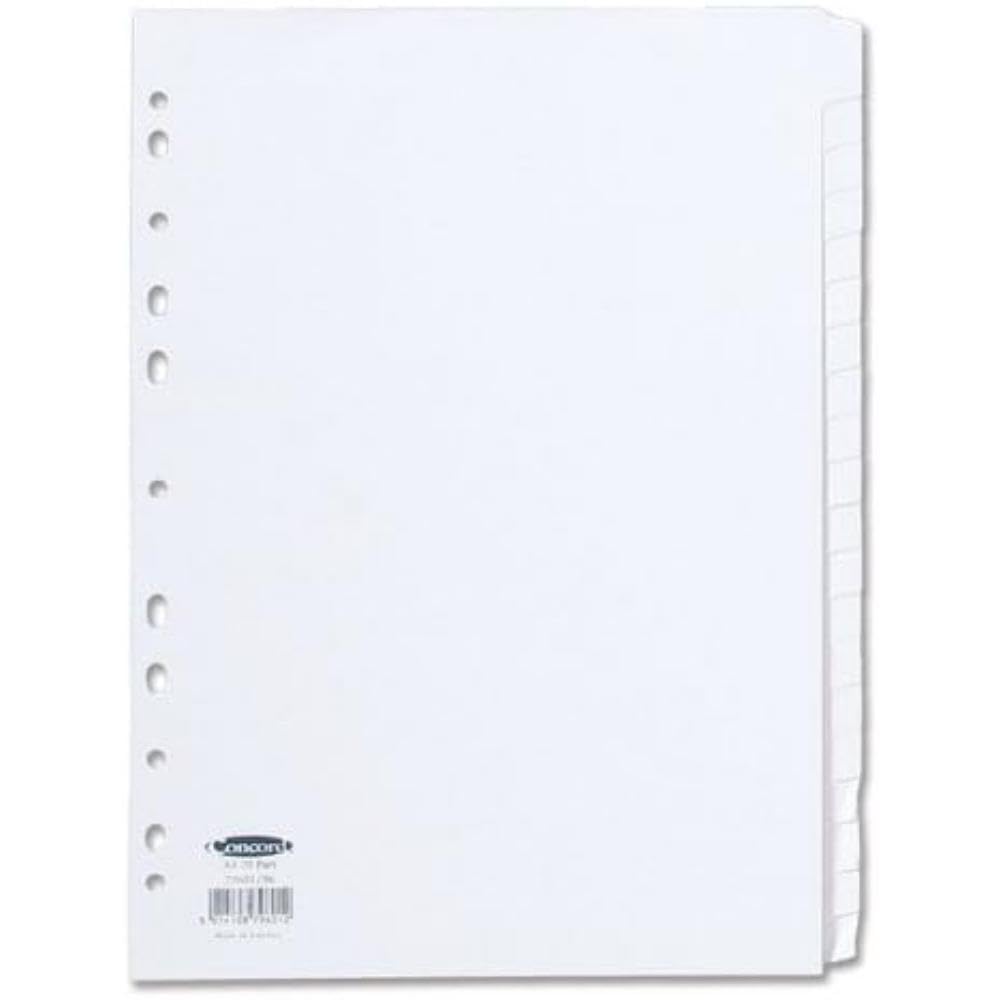 Concord Subject Dividers 230 Micron Punched 11 Holes 20-Part A4 White Ref 79601/96