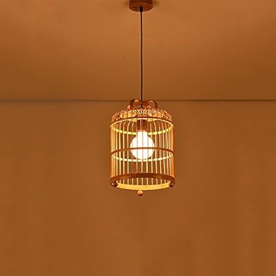 Ludry Antique Bird Cage Bamboo Chandelier Retro Grass Hat Bamboo