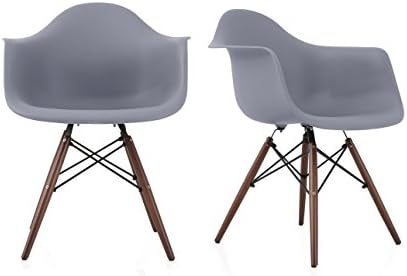 CozyBlock DAW Dark Gray Plastic Armchair with Dark Oak Wood Eiffel Legs Set of 2