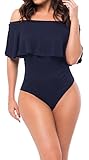 Women's One-Piece Sexy Bandage Ruffle Tops Bodysuits Gypsy Leotard Navy BLue L