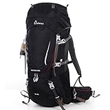 WolfWise 65L Internal Frame Hiking Backpack with Rainfly