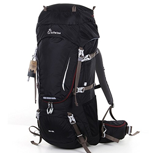 WolfWise 65L Internal Frame Hiking Backpack with Rainfly