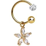 Body Candy Gold Anodized Steel Clear Dazzling Daisy Dangle Circular Barbell Belly Ring 16 Gauge