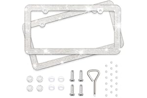 H C HIPPO CREATION Diamond Rhinestone Bling License Plate Frames for Women, Men - 2 Pack Handcrafted Bedazzled License Plate Cover with Glittery Crystal Screw Caps Stainless Steel - Sparkle Car License Plate Frame White