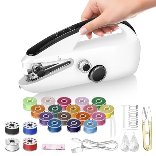 View 1 of *** MISSING THREAD COLORS ONLY HAS black, white, red, blue & white*** Portable Mini Sewing Machine for Beginners? Portable Handheld Sewing Machine with Dual Speed & Power Modes - Quick Stitch for Home Travel DIY Repairs? Easy to use