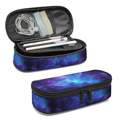 Scovotec Galaxy Pencil Case, Large Capacity Pen Pencil Case for Boys Girls Teen, Kids 3 Compartments Multifunction Pencil Box with Zipper Organizer, Pencil Pouch for Back to School Students