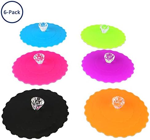 Tearcam Creative Diamond Mug Cover Food Grade Silicone Cup Lids Anti-dust Airtight Seal Drink Cup Lids Hot Cup Cap Set of 6