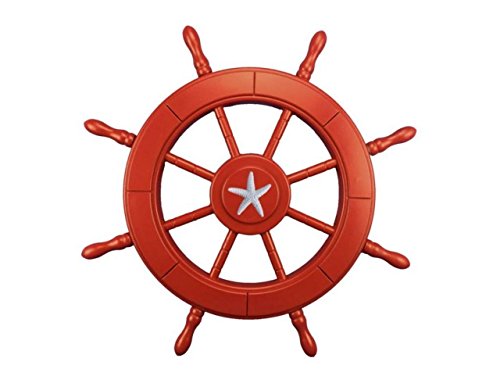 Hampton Nautical Wheel-24-106-starfish Red Starfish 24"-Wooden Ships Steering Wheel Decoration
