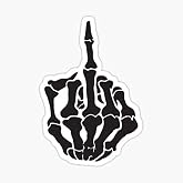 STICKY DUDE - Middle Finger Skeleton Skull Cool Motorcycle Funny Helmet Vinyl Stickers, 5 Inches - Bikers Rocker Sticker for Laptop Wall Window Bumper Decal