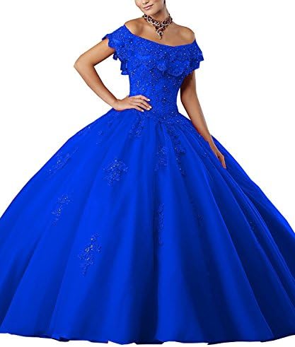 Eldecey Women's Off-Shoulder Lace Applique Sweet 16 Prom Quinceanera Dress