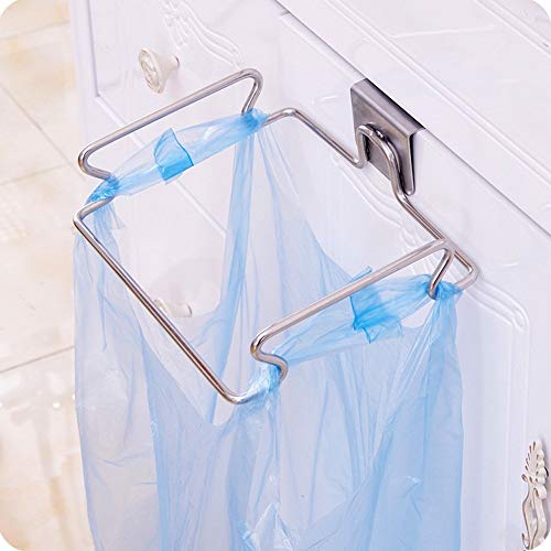 LANGUGU Stainless Steel Trash Rack Garbage Bag Holder Door Back Type Multi-functional for Kitchen Hook Hang Dishcloth, Mounts Over Cabinet Doors Cupboards Frame