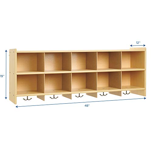 Angeles Value Line 10 Section Wall Locker - 48" by 12" by 19" - Space-Saving Wall Mount Locker - Features 10 Cubbies and 10 Metal Hooks - Easy to Assemble and Clean