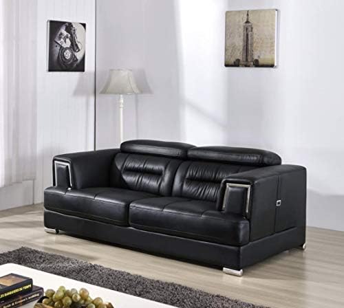 worldwide furniture Madison 3+2 Seater Sofa Set In Genuine Leather With Chrome Detail & Adjustable Headrest (Black)