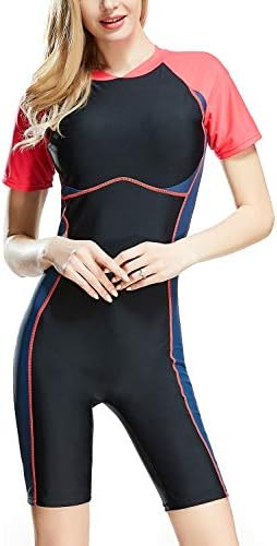 YAOMEI Womens One Piece Swimming Costumes Swimwear Ladies Built-in Cup Sports Boyleg Legsuit Surf Athletic Swimsuit Bathing Suits Beachwear Swimdress with Zipper Closer