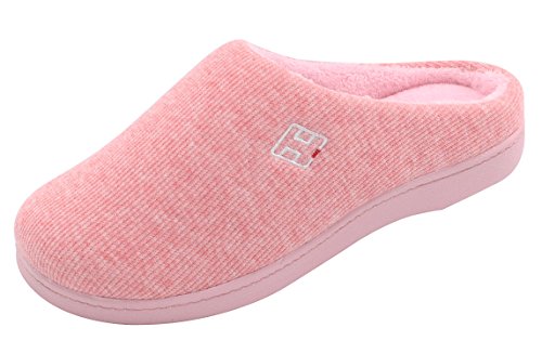 HomeIdeas Women's Classic Memory Foam Plush House Slippers, Lightweight and Anti-slip (Medium / 7-8 B(M) US, Pink)