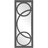 Howard Elliott Collection Dynasty Rectangular Wall Mirror, Large Decorative Mirror with Circular Overlay in Glossy Charcoal F