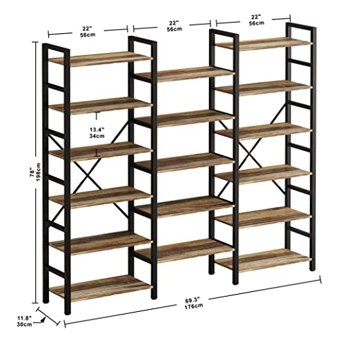 IRONCK Bookcases and Bookshelves Triple Wide 6 Tiers Industrial