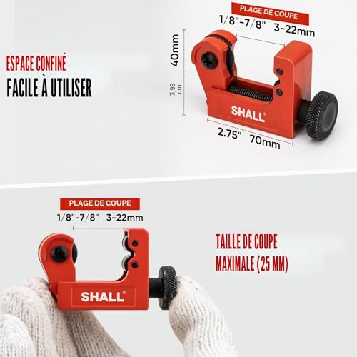 SHALL 4PC Tubing Cutter Set，Heavy-Duty Pipe Cutter Ø 6-50mm, mini Cutter Ø 3-22mm, with 2 deburring Tools, Suitable for PVC/Aluminum/Copper
