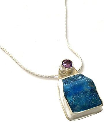 Niibuhr JewelryAncient Roman Glass & Facet Amethyst Pendant – Handmade Silver Necklace - ARTISAN One-of-a-Kind gift – Historic material from the 2. – 4. Century AD