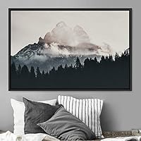 Framed Canvas Wall Art Mountainscape Aerial Dramatic Landscape Mountain Top Multicolor Photography Realism Rustic Warm - 16x24 inches