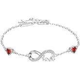HeartMelody Infinity Bracelets for Women, 18K 14K Gold/White Gold/Rose Gold Jewelry Anniversary Birthday Gifts for Wife Mom, Womens Fashion Jewelry with Heart Birthstone Link Bracelets, Adjustable Chain