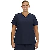 HEAL + WEAR Plus Size Women's V-Neck Scrub Top Multi-Pocket Medical Uniform for Nurse, 4-Way Stretch, Spa