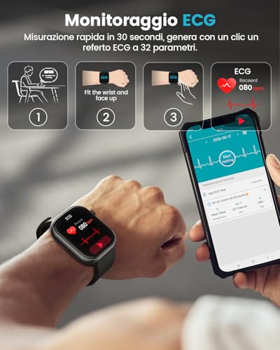2026 Nuovo Smartwatch Uomo con ECG, HRV, 𝐆li𝐜𝐞m𝐢𝐚, Pressione Sanguigna, 1,97" AMOLED Salute Orologio Fitness con Monitoraggio 24H Cardiofrequenzimetro, SpO2, Sonno, BMI, Temperatura, iOS Android
