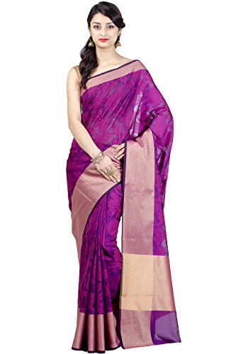 Chandrakala Women's Purple Banarasi Cotton Silk Saree