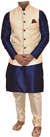 Modern Garments Men's Banarasi Dupioni Silk Kurta Churidar with Waistcoat
