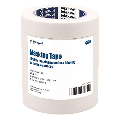 Masking Tape General Purpose Using - 0.94 Inch 55 Yard 6 Rolls Packed White Paint Masking Tape for Automotive Paint Protection/Labeling