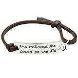 Angelus She believed she could so she did Engraved Black Affirmation Positive Quote Inspirational Leather Bracelet for Women Ladies Girls