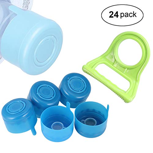 MagicFour 24PCS 3 and 5 Gallon Water Bottle Caps,Non Spill Cap Gallon Bottle Tops,Reusable Anti-Splash Water Jug Caps with 1 Piece Water Bottle Handle
