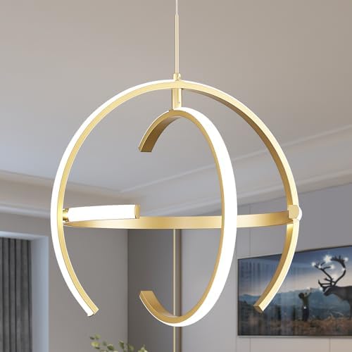 Photo 1 of **** NO MANUAL **** VIOLOEMI Modern Gold LED Chandelier, Globe 4000K Pendant Light Fixture, Round Adjustable Height Dining Room Hanging Light for Kitchen Island Bedroom Hallway Foyer(15.75Inch)