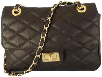 Black Quilted Italian Calf Leather Handbag or Shoulder Bag(Size: Small)