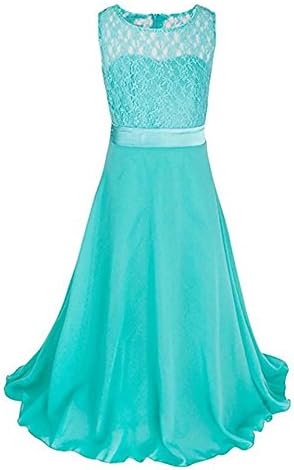 ZAH Sequin Mesh Flower Party Wedding Gown Bridesmaid Tulle Dress Little Girl(Aqua,13-14Y)