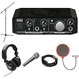 Mackie Onyx Artist 1-2 2x2 USB Audio Interface (ONYXARTIST1-2) + Tascam Closed-Back Professional Headphones + Behringer Dynamic Microphone, Cardioid + Monoprice XLR Male to Female Cable + More