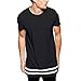LIWEIKE Men t Shirt Extended Longline Hipster Tshirt with Striped Hem (Large, Black)