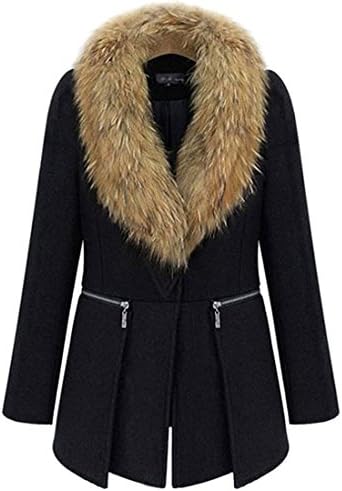 Women's Woolen Plus Size Winter Outerwear Jacket Coat Fur Collar (6XL)