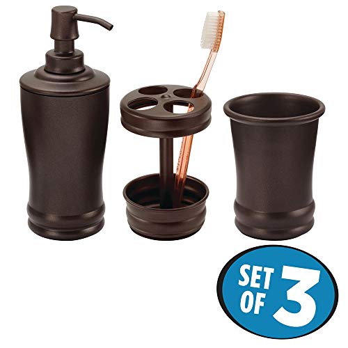 image for mDesign Classic Soap Dispenser Pump, Toothbrush Holder Stand, Tumbler 