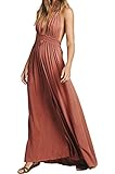 CA Mode Women Plunging Neckline Summer Beach Evening Prom Gown Party Maxi Dress Pink Small Small Pink
