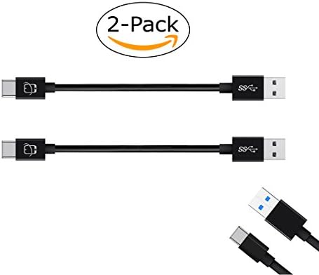 CreatePros USB Type C to USB Type A Male Charge/Data Cable with 56K Ohm Resistor - 0.5 Feet (6 inch) - Black, 2-Pack