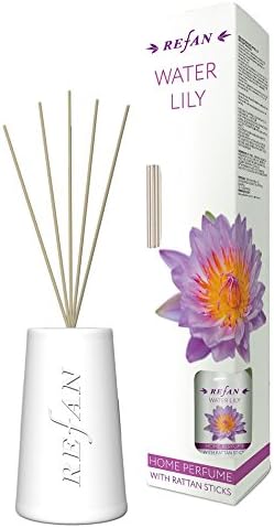 Refan WATER LILY Reed Diffuser Gift SET, Glass Bottle &amp; White Box,Rattan Sticks and Long Lasting Home Frangrance 3.4 FL OZ/100 ML