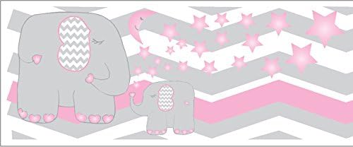 Pink Elephant Border Wall Decals/Chevron Border with Pink Moon and Stars Nursery Decor (Pink Elephant Border)